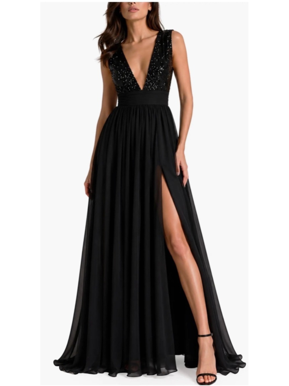 Women's Love By Design Sequin V-Plunge Maxi Dress Black Size M Chic